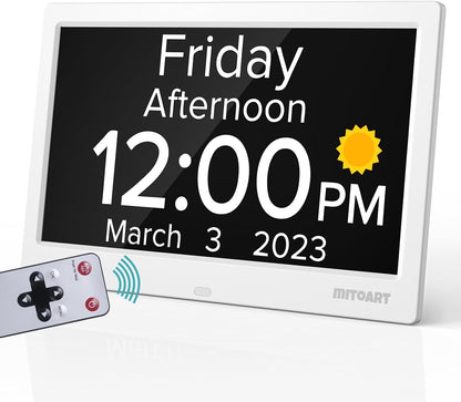 Digital Alarm Clock with Date and Day of Week for Dementia Seniors, Voice Announcement Time, Multiple Alarm Sets, Auto DST, Gifts for Elderly People with Dementia - Black