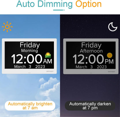 Digital Alarm Clock with Date and Day of Week for Dementia Seniors, Voice Announcement Time, Multiple Alarm Sets, Auto DST, Gifts for Elderly People with Dementia - Black