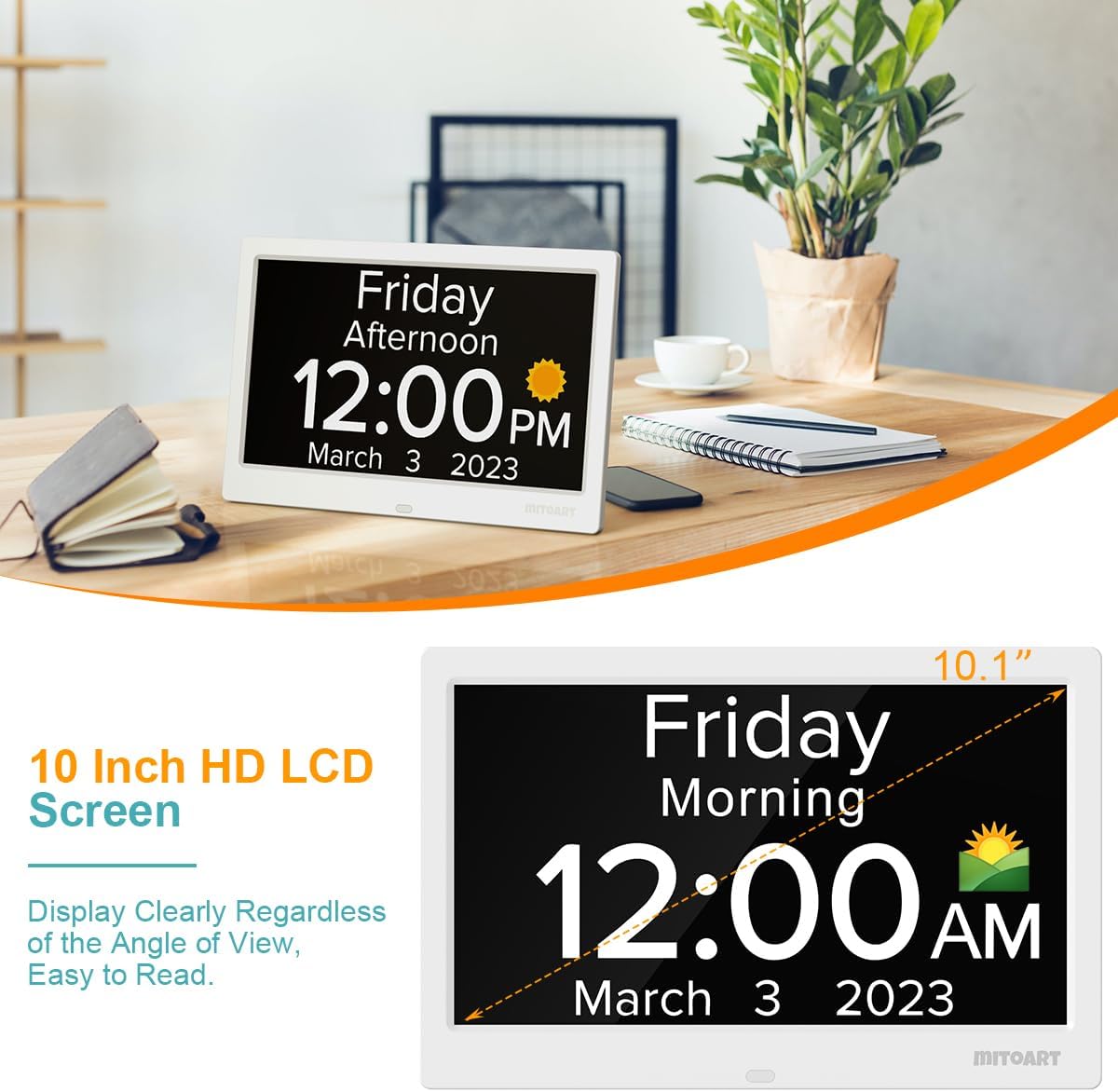 Digital Alarm Clock with Date and Day of Week for Dementia Seniors, Voice Announcement Time, Multiple Alarm Sets, Auto DST, Gifts for Elderly People with Dementia - Black