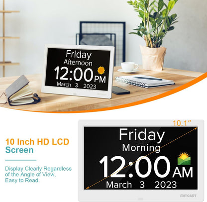 Digital Alarm Clock with Date and Day of Week for Dementia Seniors, Voice Announcement Time, Multiple Alarm Sets, Auto DST, Gifts for Elderly People with Dementia - Black