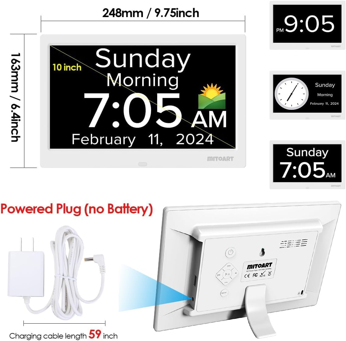 Digital Alarm Clock with Date and Day of Week for Dementia Seniors, Voice Announcement Time, Multiple Alarm Sets, Auto DST, Gifts for Elderly People with Dementia - Black