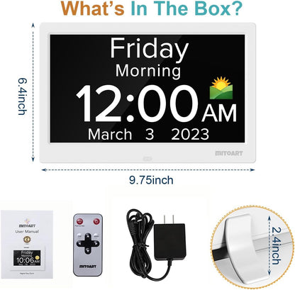 Digital Alarm Clock with Date and Day of Week for Dementia Seniors, Voice Announcement Time, Multiple Alarm Sets, Auto DST, Gifts for Elderly People with Dementia - Black