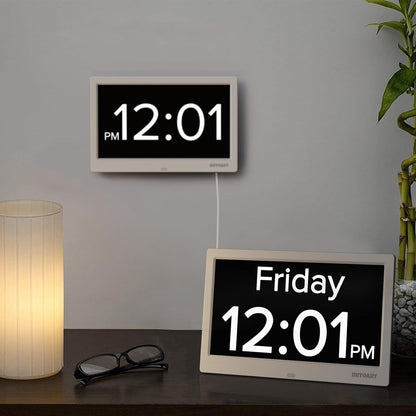 Digital Alarm Clock with Date and Day of Week for Dementia Seniors, Voice Announcement Time, Multiple Alarm Sets, Auto DST, Gifts for Elderly People with Dementia - Black