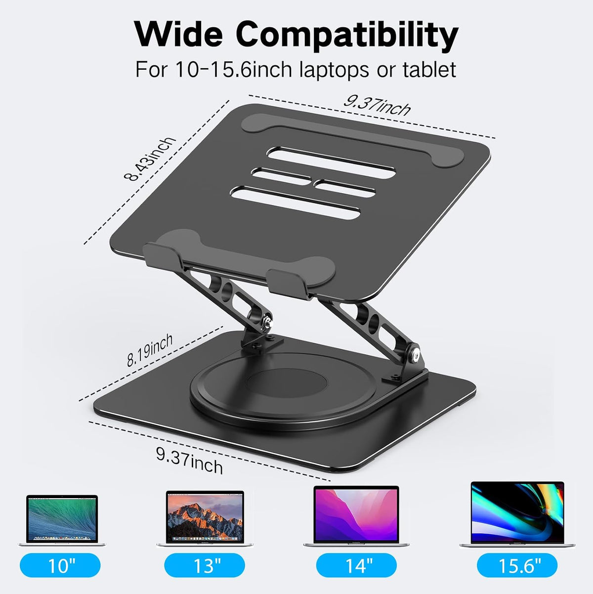 Adjustable Laptop Stand for Desk, Metal Laptop Riser Holder