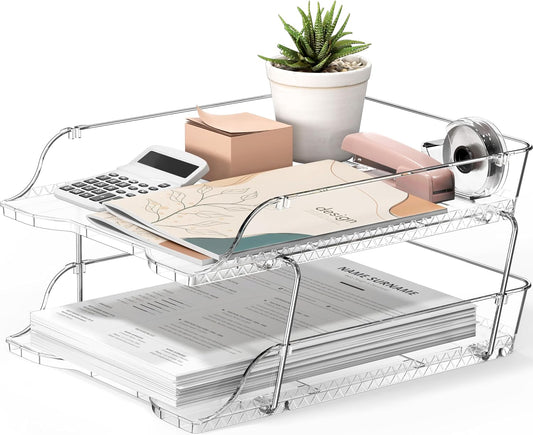 2-Tier Stackable Paper Tray for Desk Organizer, Clear