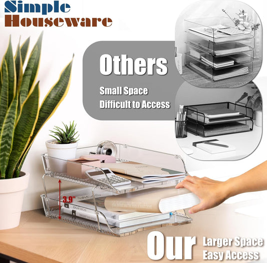 2-Tier Stackable Paper Tray for Desk Organizer, Clear