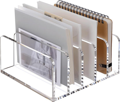 Acrylic Mail Holder, 5-Slot Vertical Letter Sorter, Clear