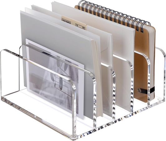 Acrylic Mail Holder, 5-Slot Vertical Letter Sorter, Clear