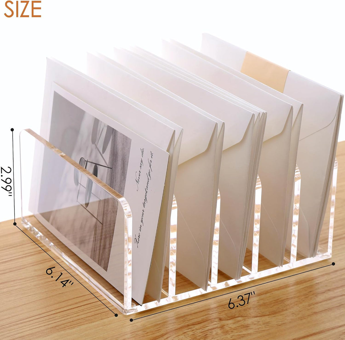 Acrylic Mail Holder, 5-Slot Vertical Letter Sorter, Clear