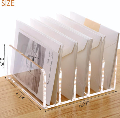 Acrylic Mail Holder, 5-Slot Vertical Letter Sorter, Clear