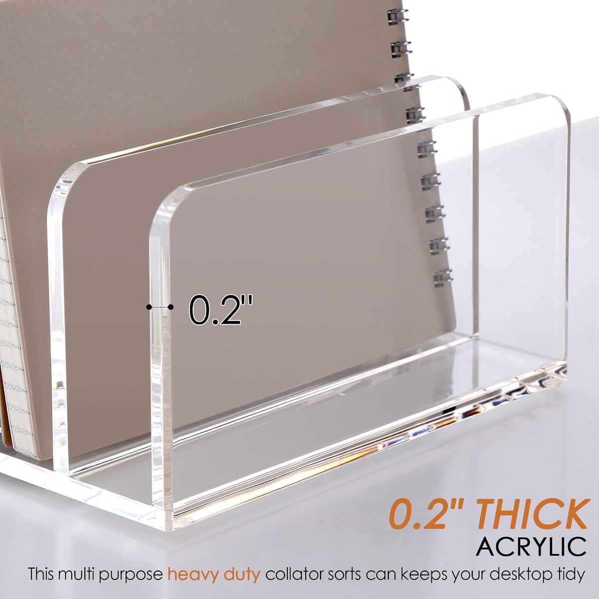 Acrylic Mail Holder, 5-Slot Vertical Letter Sorter, Clear