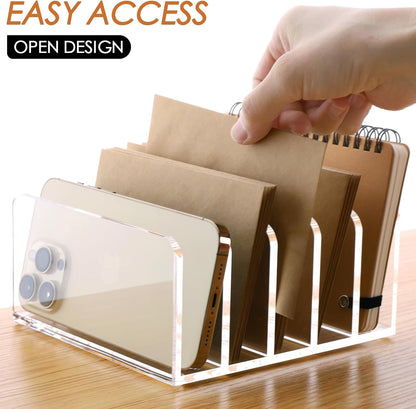 Acrylic Mail Holder, 5-Slot Vertical Letter Sorter, Clear