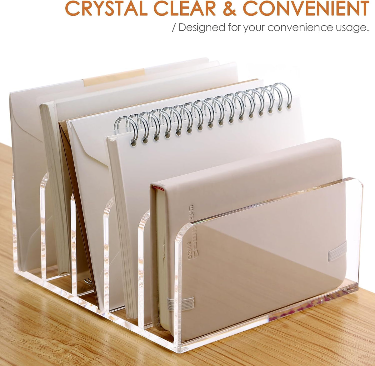 Acrylic Mail Holder, 5-Slot Vertical Letter Sorter, Clear