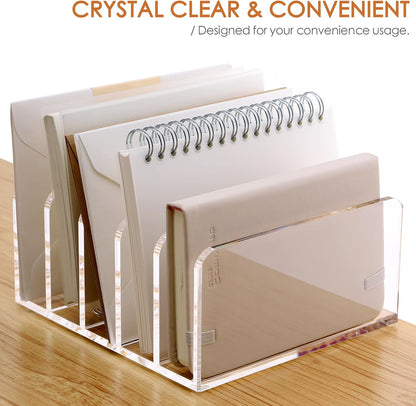 Acrylic Mail Holder, 5-Slot Vertical Letter Sorter, Clear