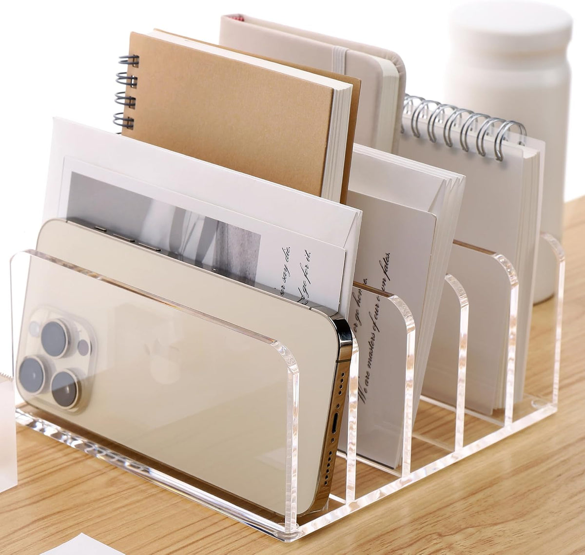 Acrylic Mail Holder, 5-Slot Vertical Letter Sorter, Clear