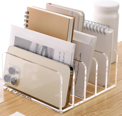 Acrylic Mail Holder, 5-Slot Vertical Letter Sorter, Clear