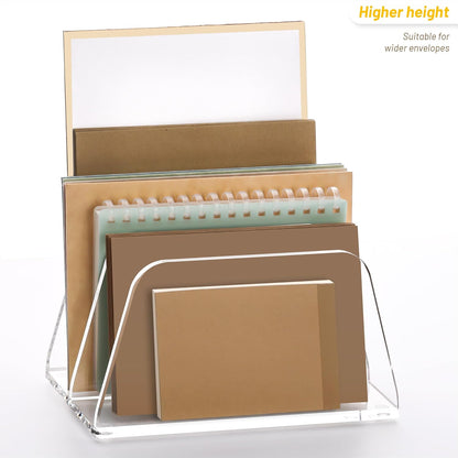Acrylic Mail Holder, 5-Slot Vertical Letter Sorter, Clear