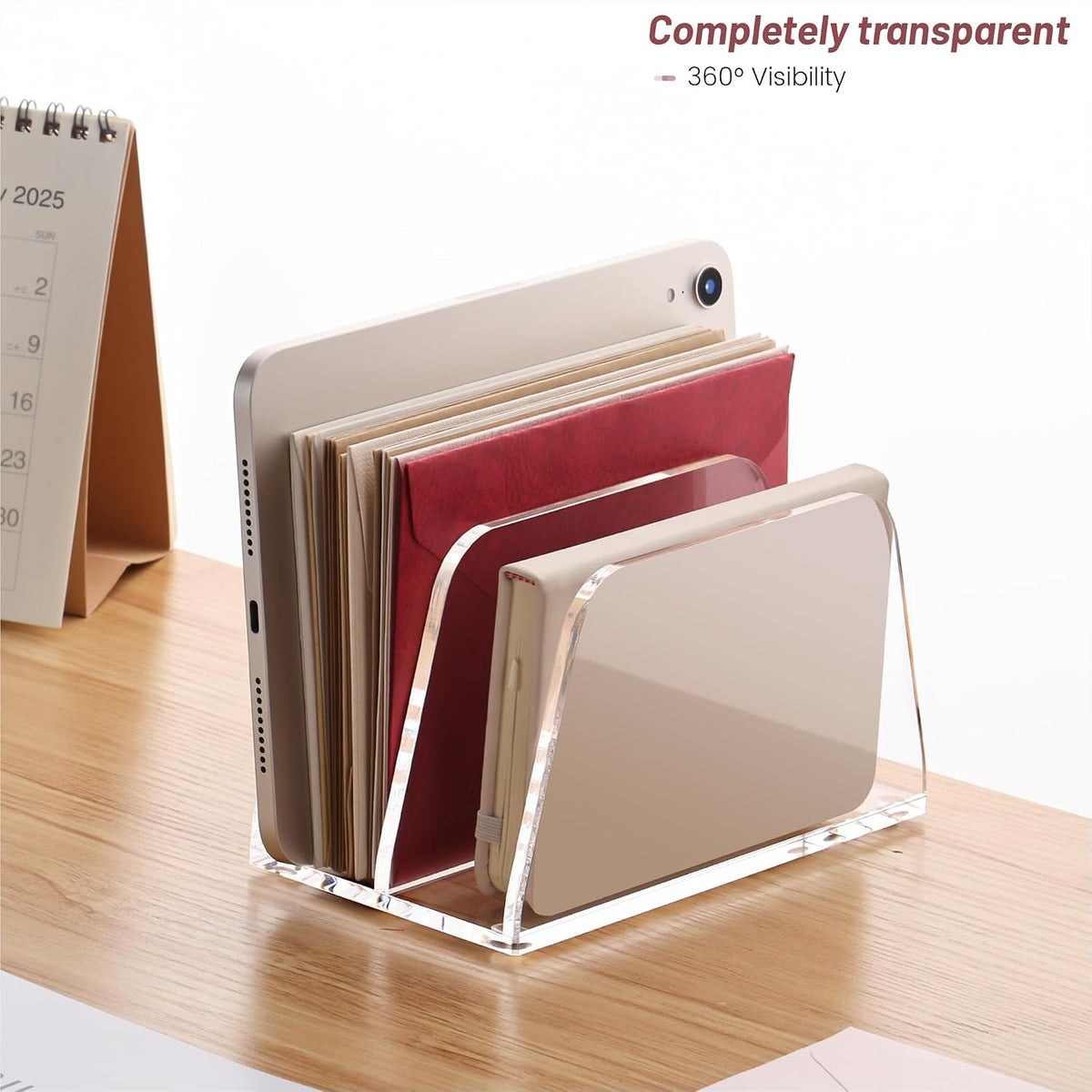 Acrylic Mail Holder, 5-Slot Vertical Letter Sorter, Clear