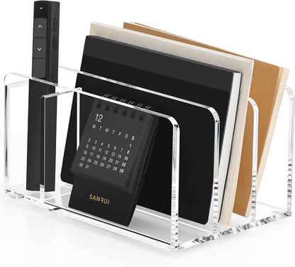 Acrylic Mail Holder, 5-Slot Vertical Letter Sorter, Clear