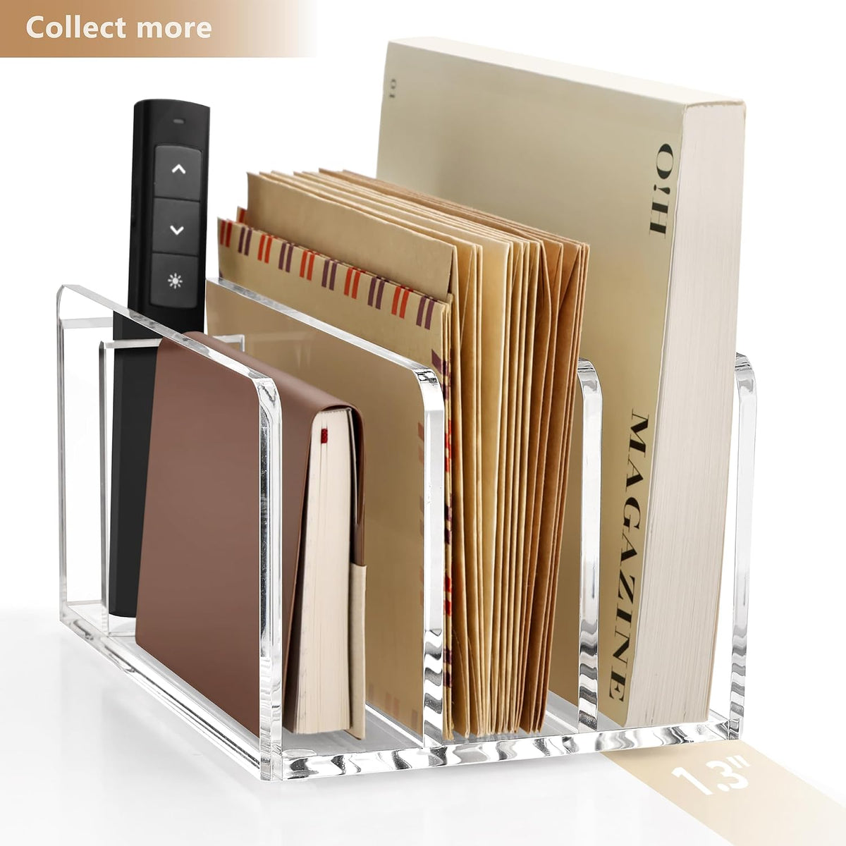 Acrylic Mail Holder, 5-Slot Vertical Letter Sorter, Clear