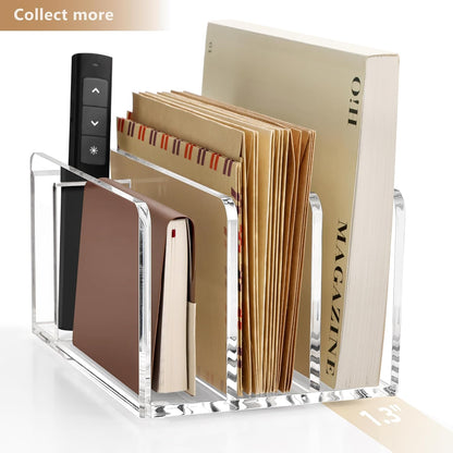 Acrylic Mail Holder, 5-Slot Vertical Letter Sorter, Clear