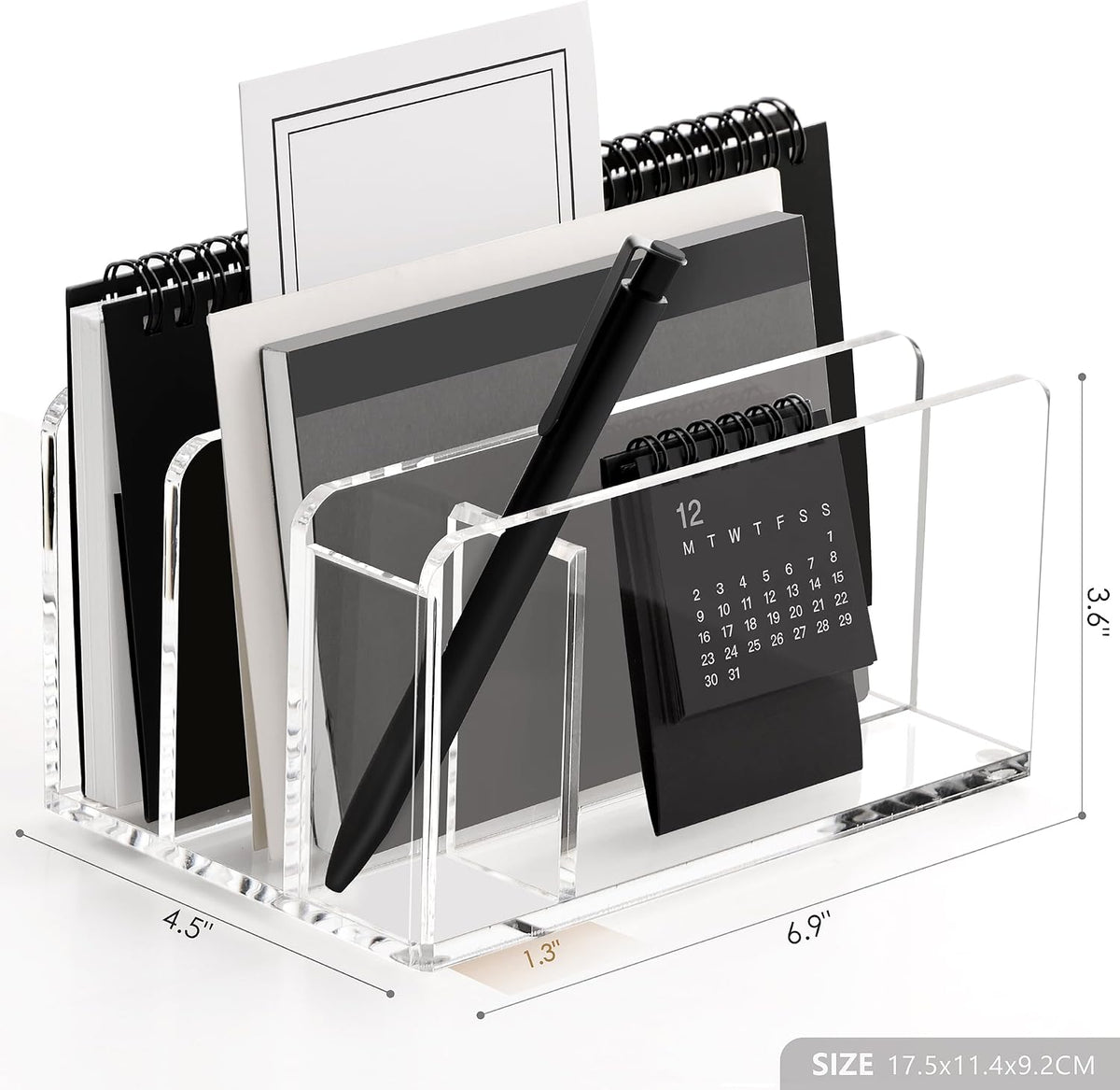 Acrylic Mail Holder, 5-Slot Vertical Letter Sorter, Clear