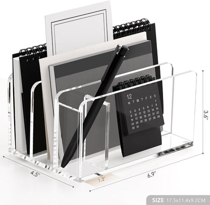 Acrylic Mail Holder, 5-Slot Vertical Letter Sorter, Clear