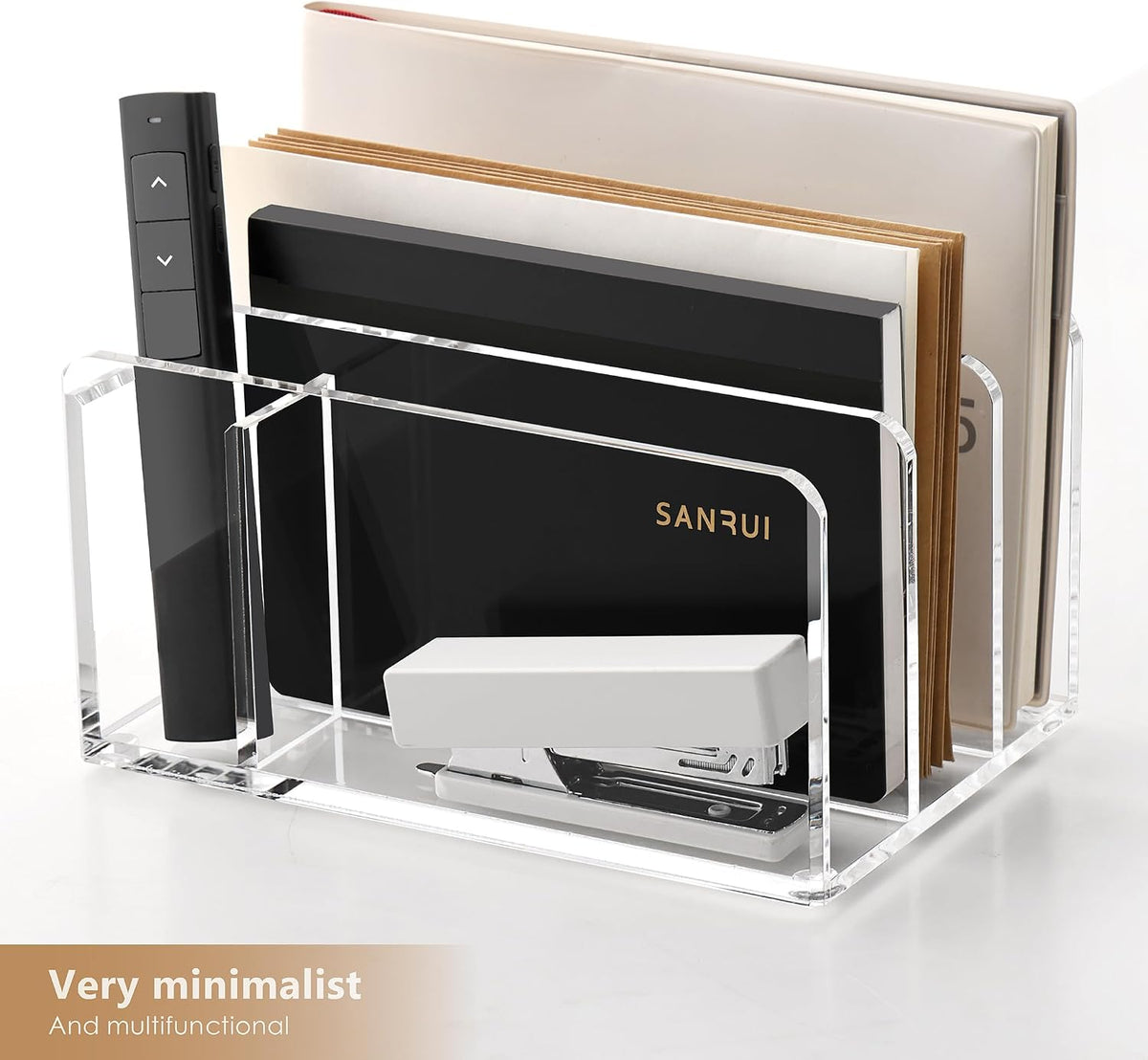 Acrylic Mail Holder, 5-Slot Vertical Letter Sorter, Clear