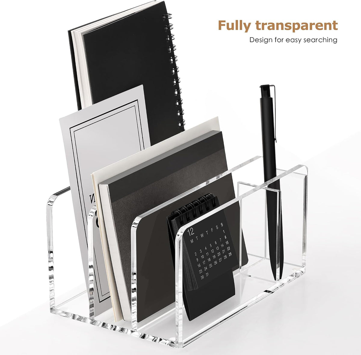 Acrylic Mail Holder, 5-Slot Vertical Letter Sorter, Clear