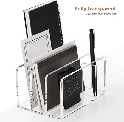 Acrylic Mail Holder, 5-Slot Vertical Letter Sorter, Clear