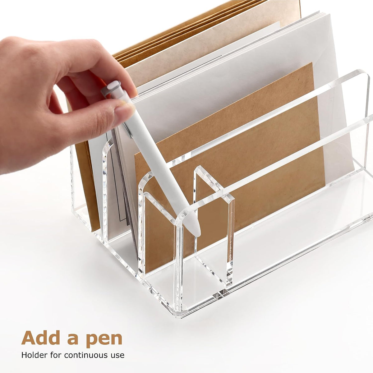 Acrylic Mail Holder, 5-Slot Vertical Letter Sorter, Clear