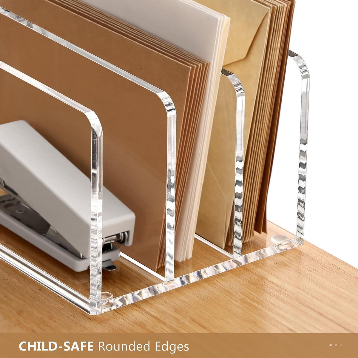 Acrylic Mail Holder, 5-Slot Vertical Letter Sorter, Clear