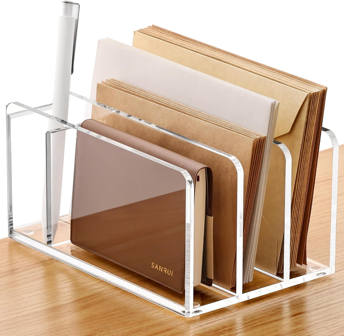Acrylic Mail Holder, 5-Slot Vertical Letter Sorter, Clear