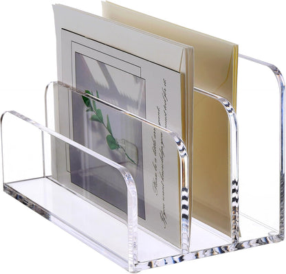 Acrylic Mail Holder, 5-Slot Vertical Letter Sorter, Clear