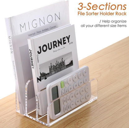 Acrylic Mail Holder, 5-Slot Vertical Letter Sorter, Clear