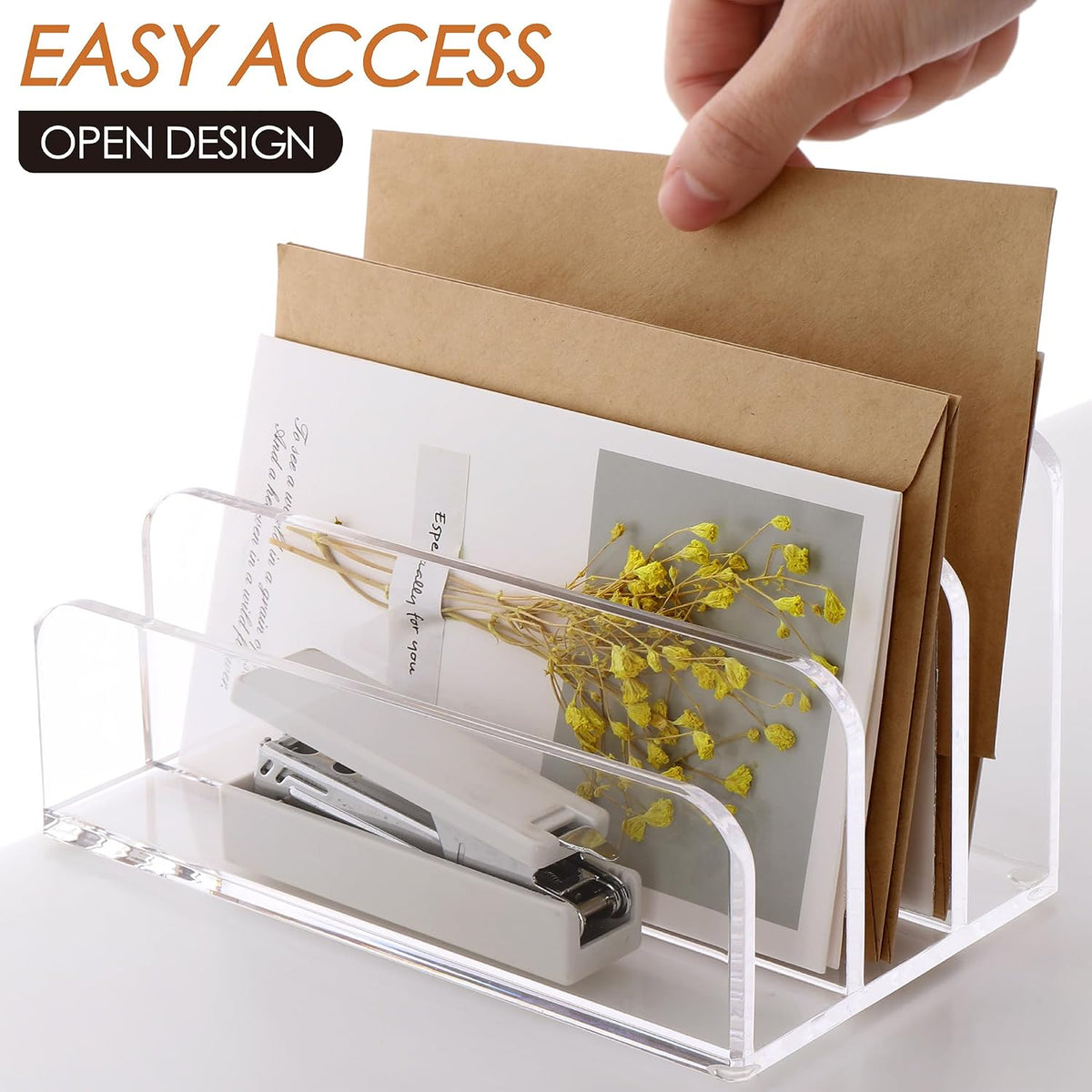 Acrylic Mail Holder, 5-Slot Vertical Letter Sorter, Clear