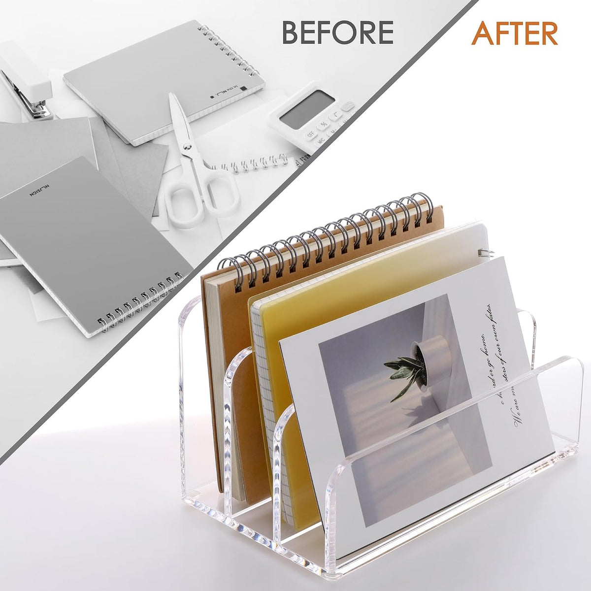 Acrylic Mail Holder, 5-Slot Vertical Letter Sorter, Clear