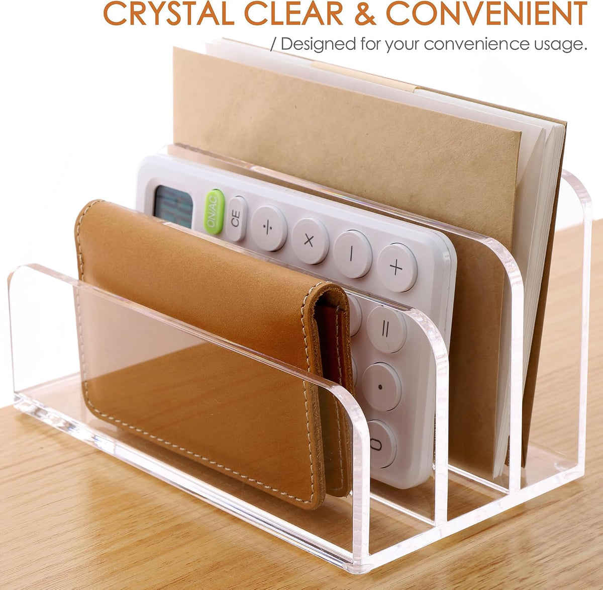 Acrylic Mail Holder, 5-Slot Vertical Letter Sorter, Clear