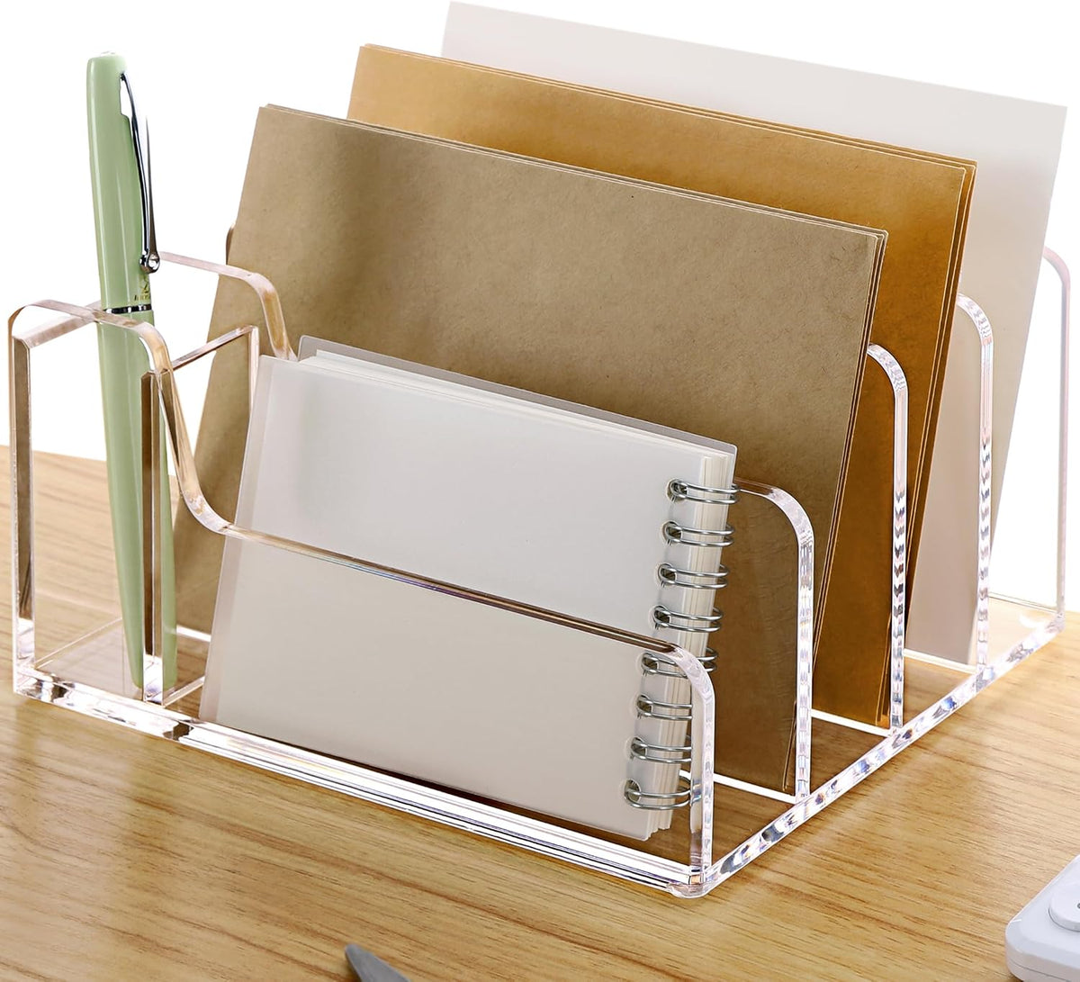 Acrylic Mail Holder, 5-Slot Vertical Letter Sorter, Clear