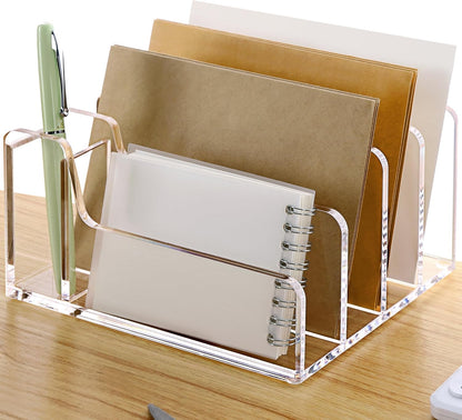 Acrylic Mail Holder, 5-Slot Vertical Letter Sorter, Clear