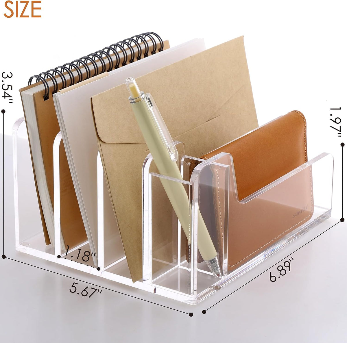 Acrylic Mail Holder, 5-Slot Vertical Letter Sorter, Clear