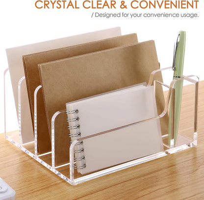 Acrylic Mail Holder, 5-Slot Vertical Letter Sorter, Clear