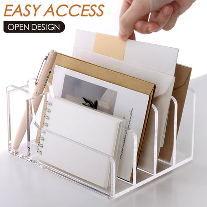 Acrylic Mail Holder, 5-Slot Vertical Letter Sorter, Clear