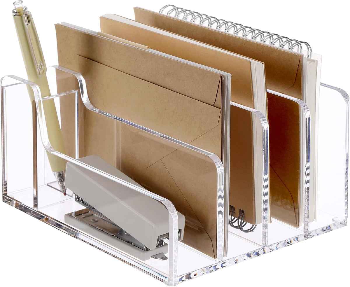 Acrylic Mail Holder, 5-Slot Vertical Letter Sorter, Clear