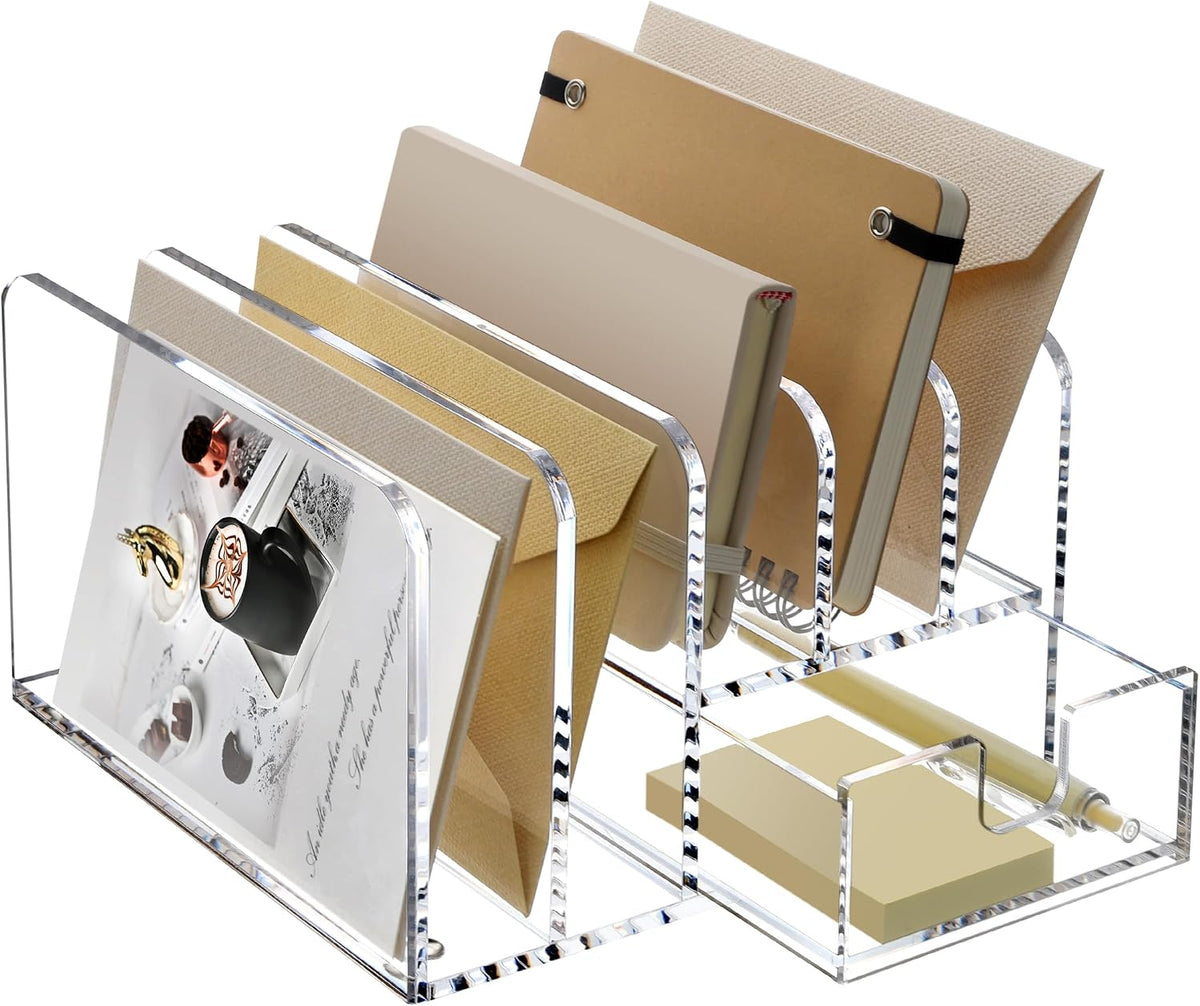 Acrylic Mail Holder, 5-Slot Vertical Letter Sorter, Clear