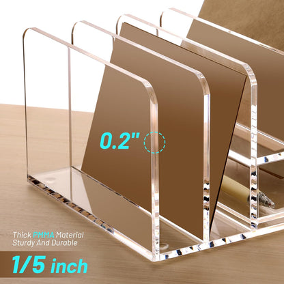 Acrylic Mail Holder, 5-Slot Vertical Letter Sorter, Clear