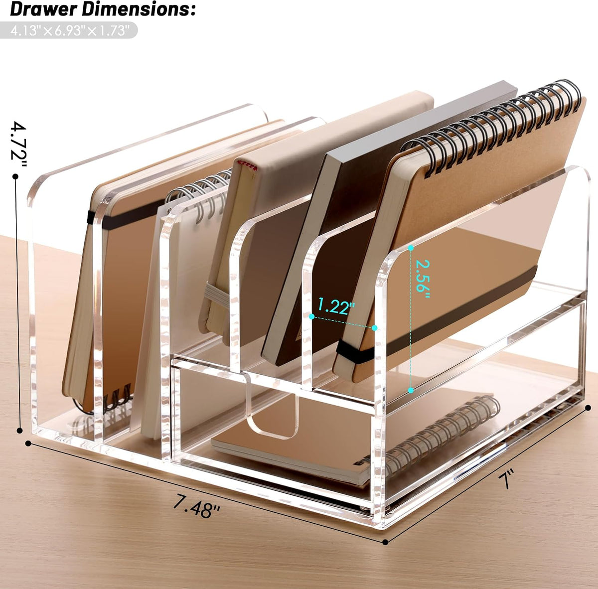 Acrylic Mail Holder, 5-Slot Vertical Letter Sorter, Clear