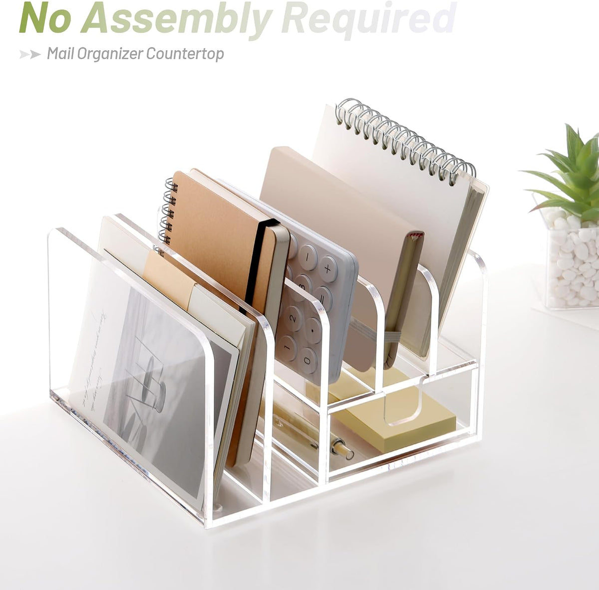Acrylic Mail Holder, 5-Slot Vertical Letter Sorter, Clear
