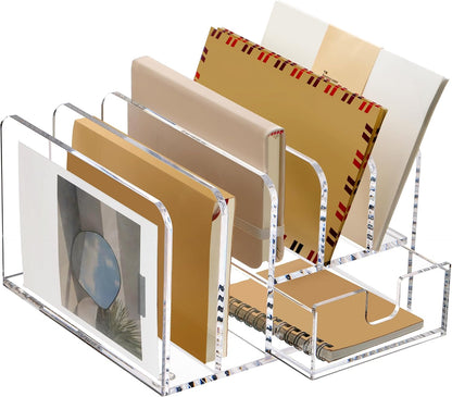 Acrylic Mail Holder, 5-Slot Vertical Letter Sorter, Clear