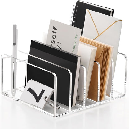 Acrylic Mail Holder, 5-Slot Vertical Letter Sorter, Clear